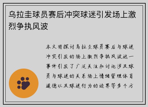 乌拉圭球员赛后冲突球迷引发场上激烈争执风波 乌拉圭球员赛后冲突球迷引发场上激烈争执风波