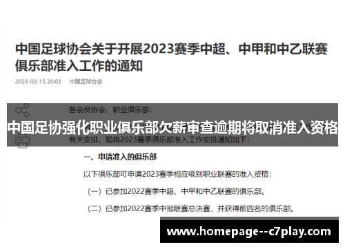 中国足协强化职业俱乐部欠薪审查逾期将取消准入资格 中国足协强化职业俱乐部欠薪审查逾期将取消准入资格