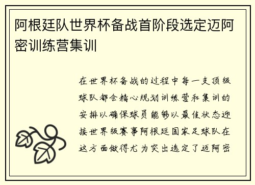 阿根廷队世界杯备战首阶段选定迈阿密训练营集训 阿根廷队世界杯备战首阶段选定迈阿密训练营集训